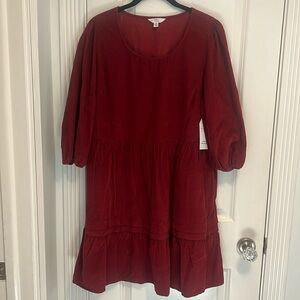 Women’s maroon corduroy 3/4 sleeve dress. Size M (8-10)